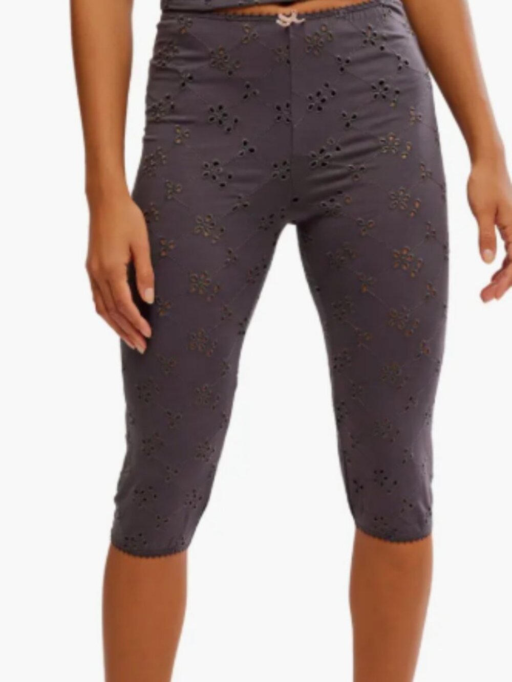 NWT Full Bloom Eyelet Pajama Capri Pants Grey Size Small